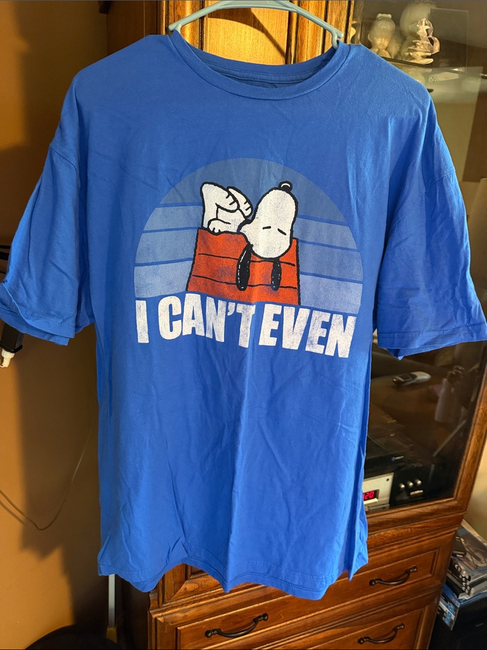 Peanuts Blue Graphic Tee with Red Doghouse and White Lettering
